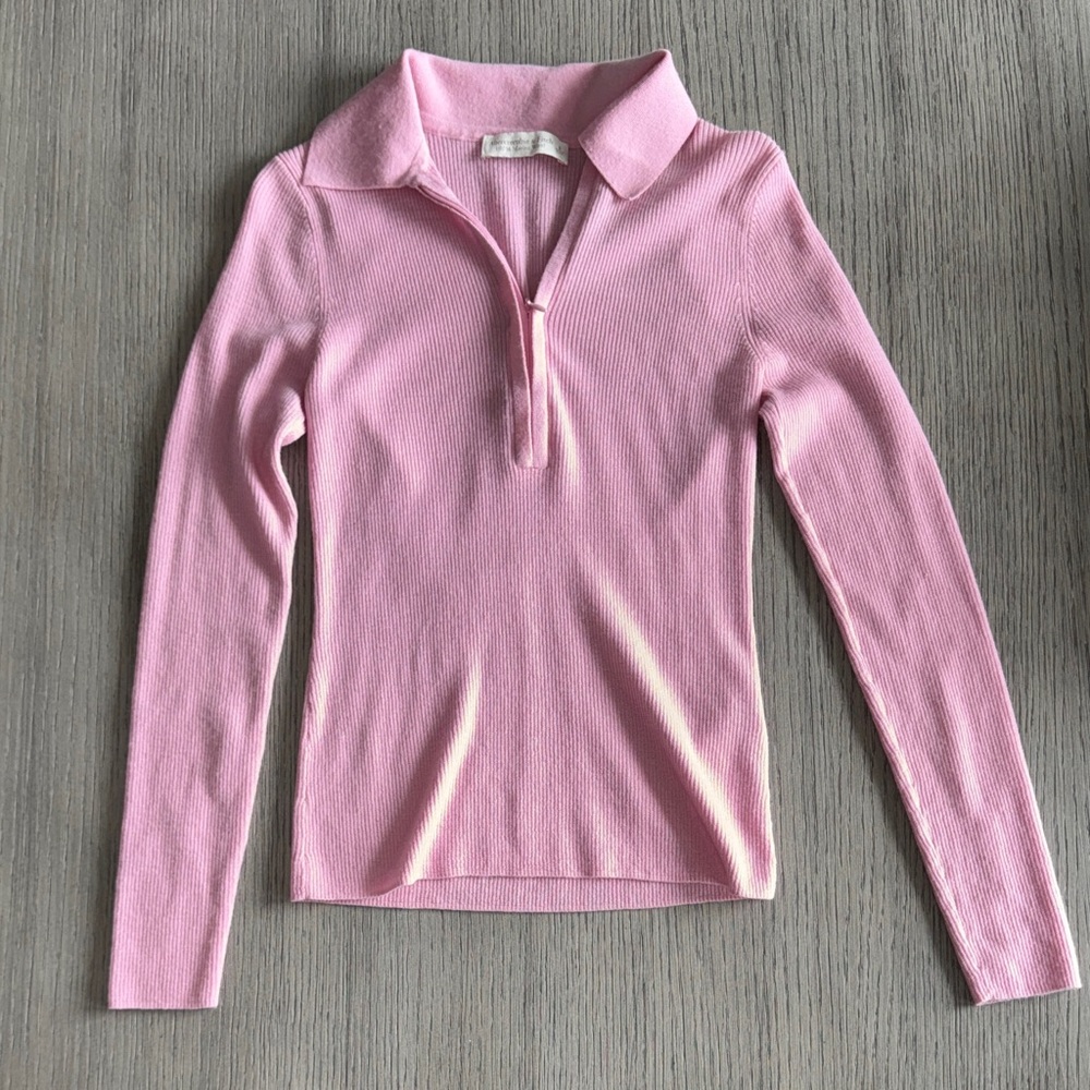 Abercrombie & Fitch Ribbed Half-Zip Long Sleeve Polo Top